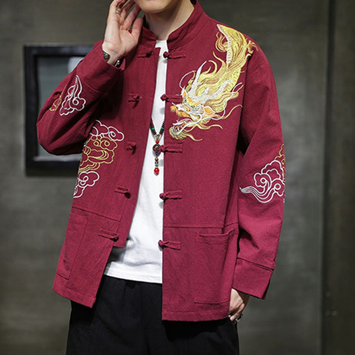 Buddha Stones龍吉祥雲刺繍衣料中国唐装ジャケット男性服 - image 17