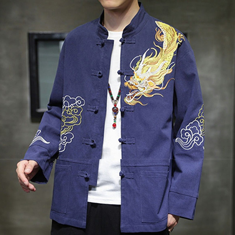 Buddha Stones龍吉祥雲刺繍衣料中国唐装ジャケット男性服 - image 24