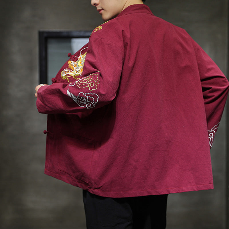 Buddha Stones龍吉祥雲刺繍衣料中国唐装ジャケット男性服 - image 15