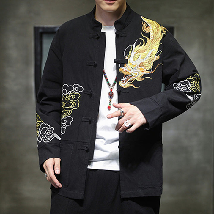 Buddha Stones龍吉祥雲刺繍衣料中国唐装ジャケット男性服 - image 11