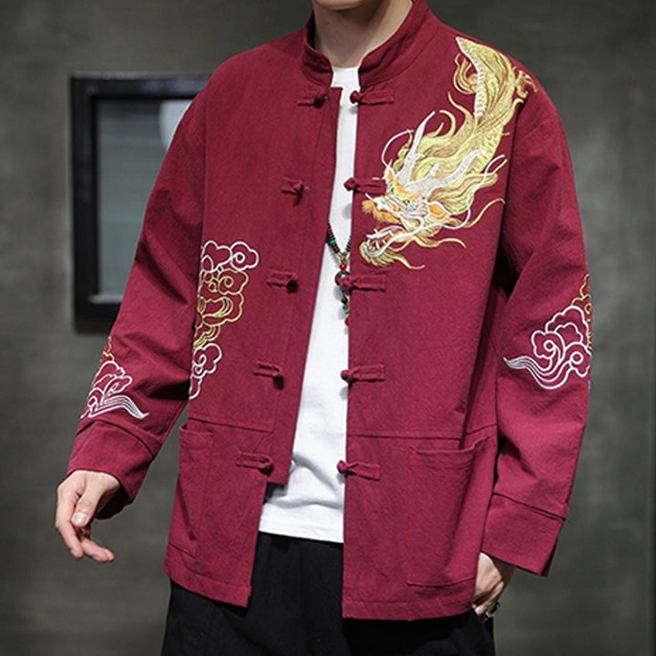 Buddha Stones龍吉祥雲刺繍衣料中国唐装ジャケット男性服 - image 18