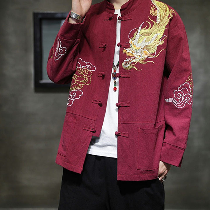 Buddha Stones龍吉祥雲刺繍衣料中国唐装ジャケット男性服 - image 16