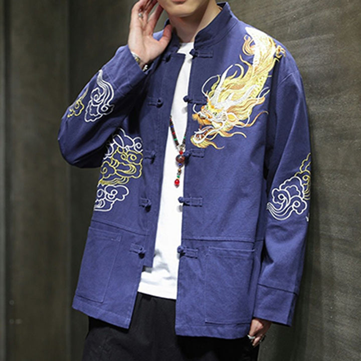 Buddha Stones龍吉祥雲刺繍衣料中国唐装ジャケット男性服 - image 26