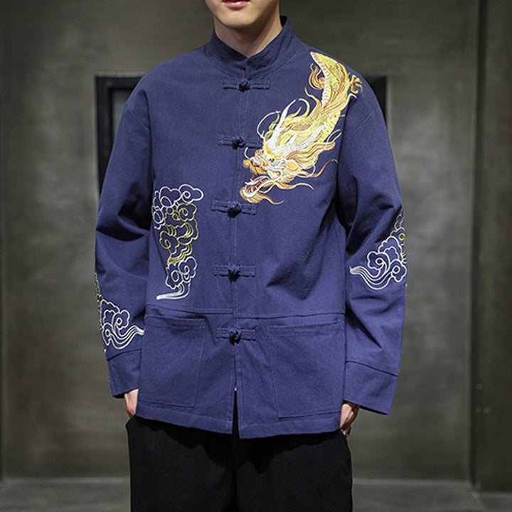 Buddha Stones龍吉祥雲刺繍衣料中国唐装ジャケット男性服 - image 25