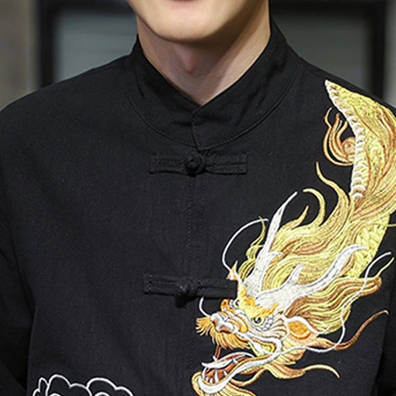Buddha Stones龍吉祥雲刺繍衣料中国唐装ジャケット男性服 - image 7