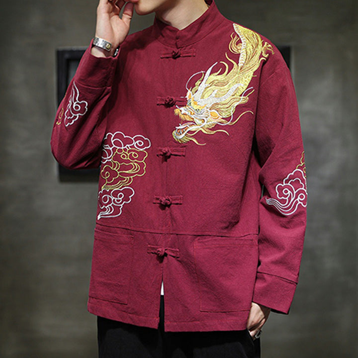 Buddha Stones龍吉祥雲刺繍衣料中国唐装ジャケット男性服 - image 14