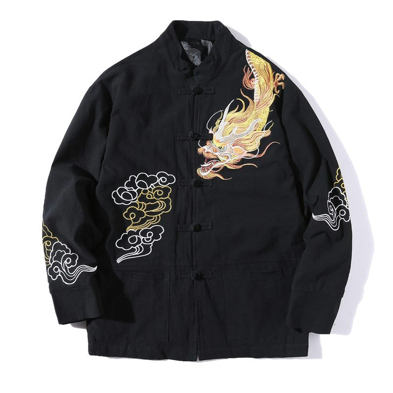 Buddha Stones龍吉祥雲刺繍衣料中国唐装ジャケット男性服 - image 1