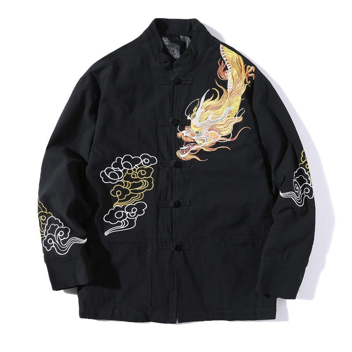 Buddha Stones龍吉祥雲刺繍衣料中国唐装ジャケット男性服 - image 1