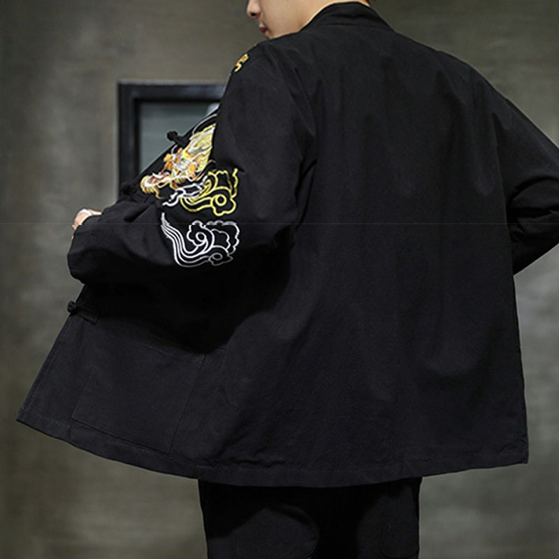 Buddha Stones龍吉祥雲刺繍衣料中国唐装ジャケット男性服 - image 3