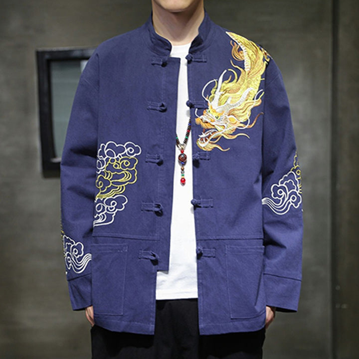 Buddha Stones龍吉祥雲刺繍衣料中国唐装ジャケット男性服 - image 23