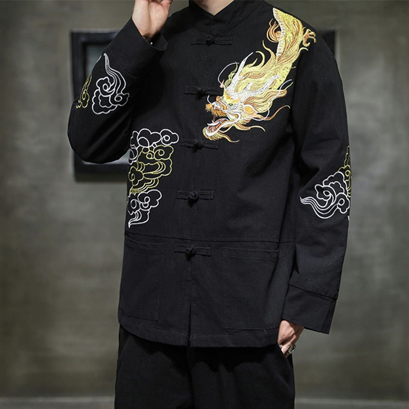 Buddha Stones龍吉祥雲刺繍衣料中国唐装ジャケット男性服 - image 10