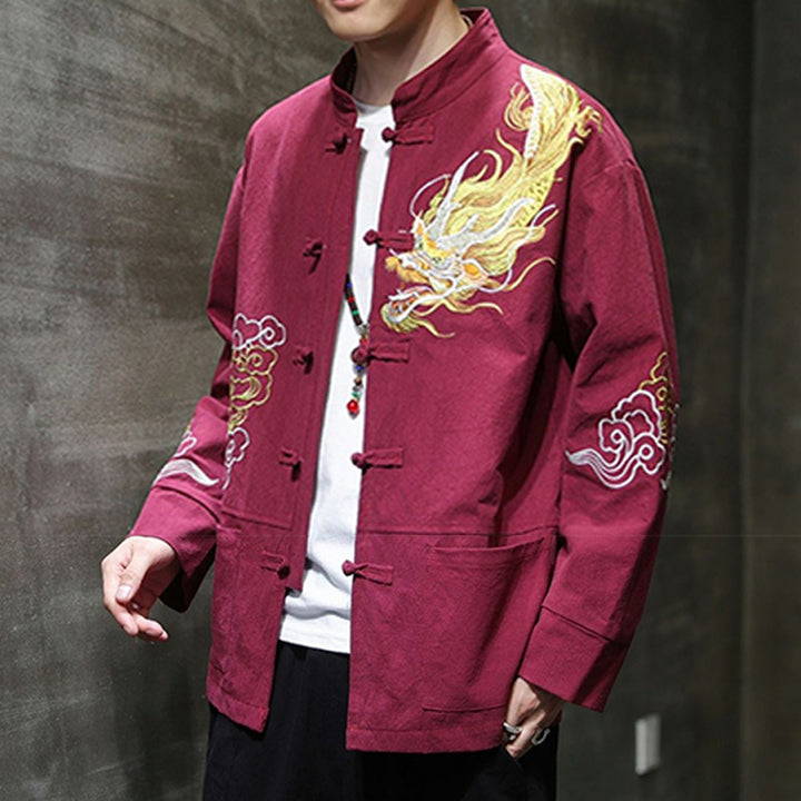 Buddha Stones龍吉祥雲刺繍衣料中国唐装ジャケット男性服 - image 19