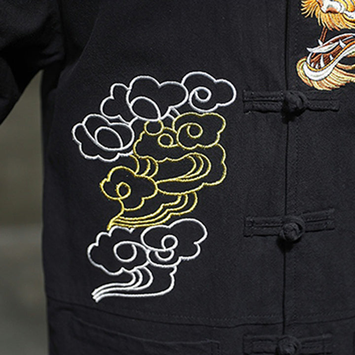 Buddha Stones龍吉祥雲刺繍衣料中国唐装ジャケット男性服 - image 4