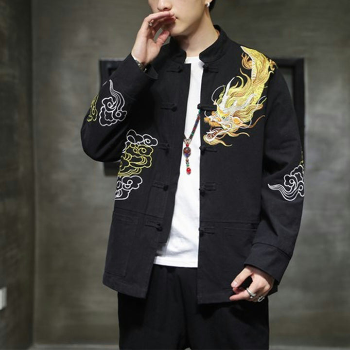Buddha Stones龍吉祥雲刺繍衣料中国唐装ジャケット男性服 - image 12
