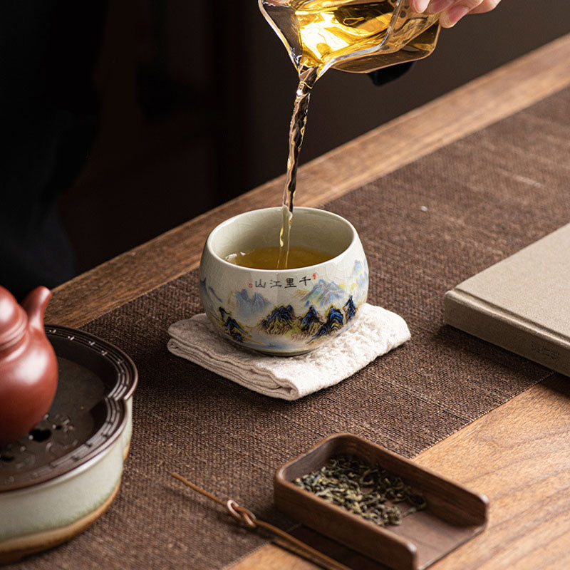 Buddha Stones川と山のパノラマ 陶器ティーカップ カンフーティーカップ 150ml