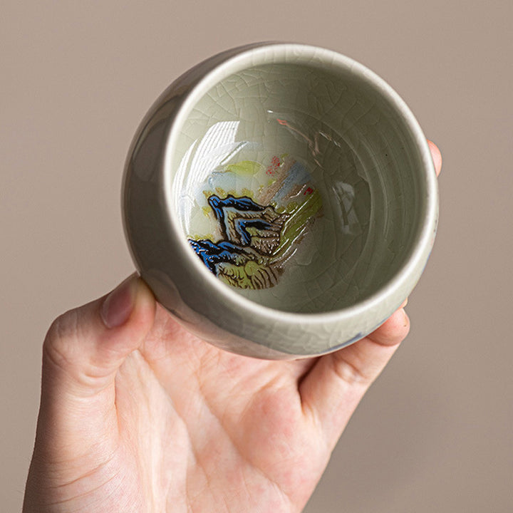 Buddha Stones川と山のパノラマ 陶器ティーカップ カンフーティーカップ 150ml