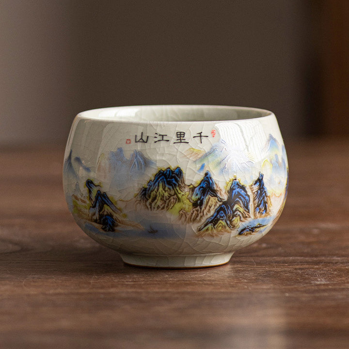 Buddha Stones川と山のパノラマ 陶器ティーカップ カンフーティーカップ 150ml