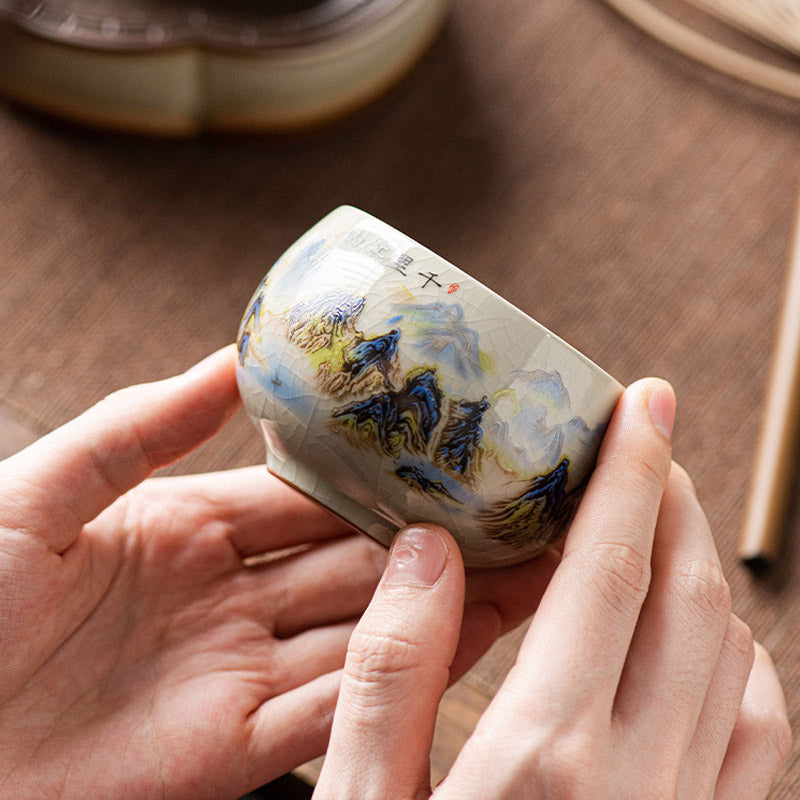 Buddha Stones川と山のパノラマ 陶器ティーカップ カンフーティーカップ 150ml