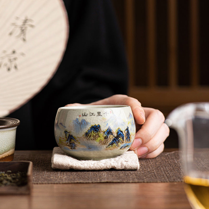 Buddha Stones川と山のパノラマ 陶器ティーカップ カンフーティーカップ 150ml