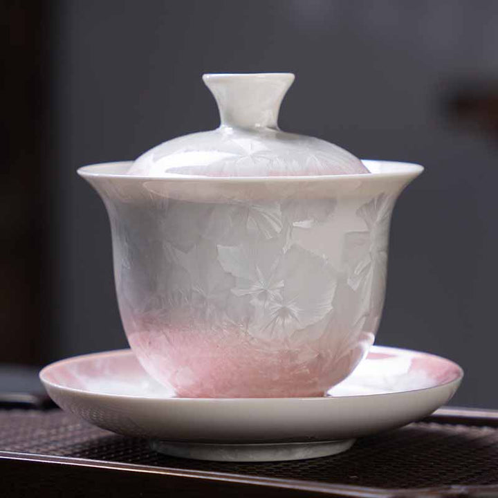 Buddha Stones伝統釉陶器蓋碗三彩ティーカップ カンフーティーカップ＆ソーサー 蓋付き 180ml
