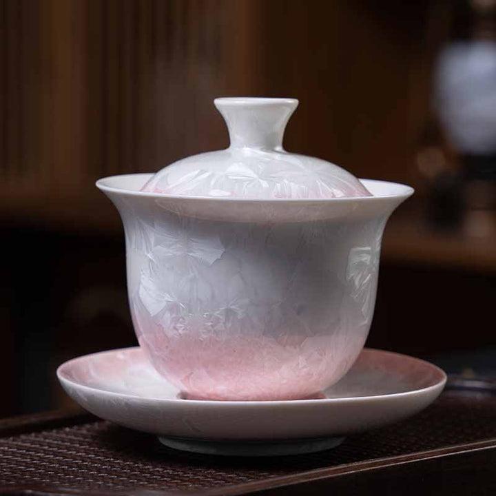 Buddha Stones伝統釉陶器蓋碗三彩ティーカップ カンフーティーカップ＆ソーサー 蓋付き 180ml