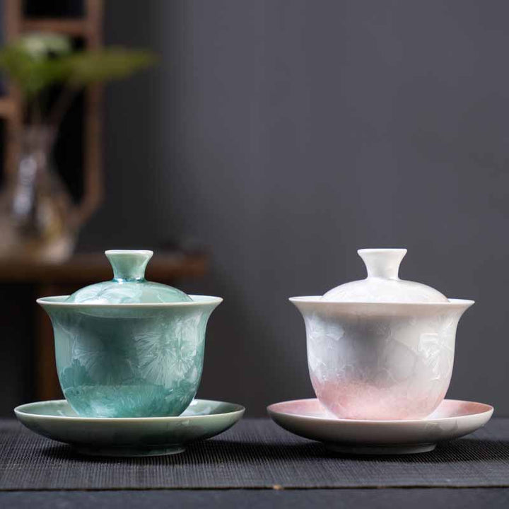 Buddha Stones伝統釉陶器蓋碗三彩ティーカップ カンフーティーカップ＆ソーサー 蓋付き 180ml