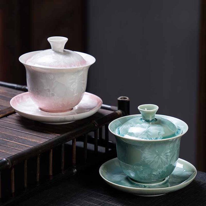 Buddha Stones伝統釉陶器蓋碗三彩ティーカップ カンフーティーカップ＆ソーサー 蓋付き 180ml