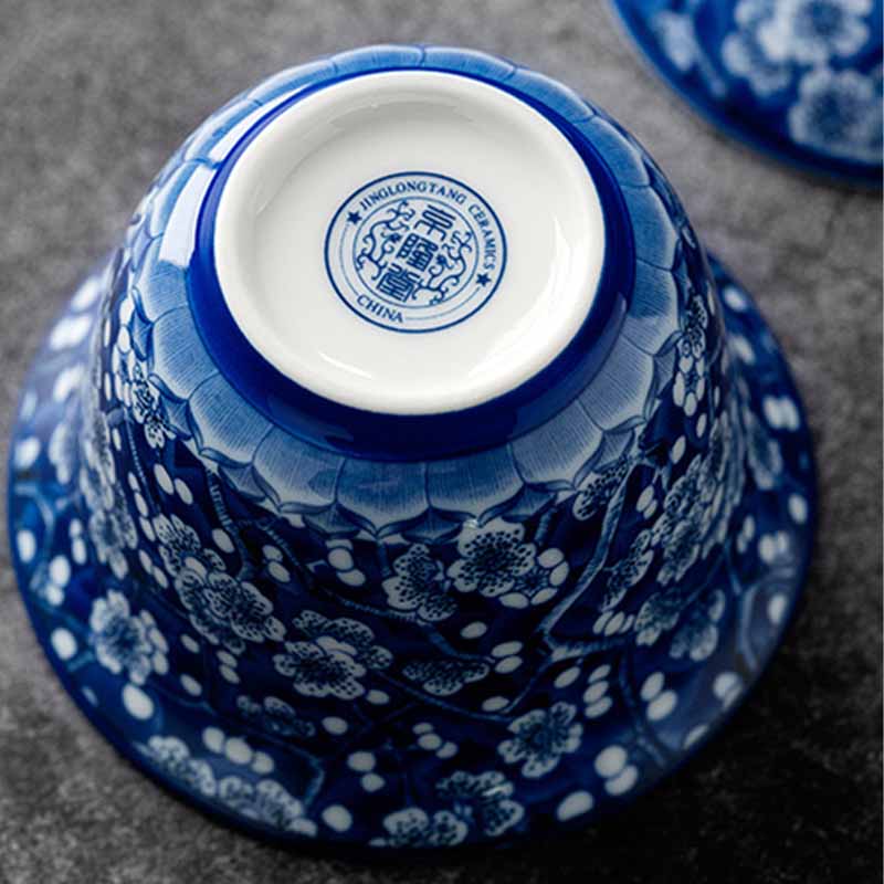 Buddha Stones梅花青白磁セラミック蓋碗三彩ティーカップカンフーティーカップ＆ソーサー蓋付き185ml