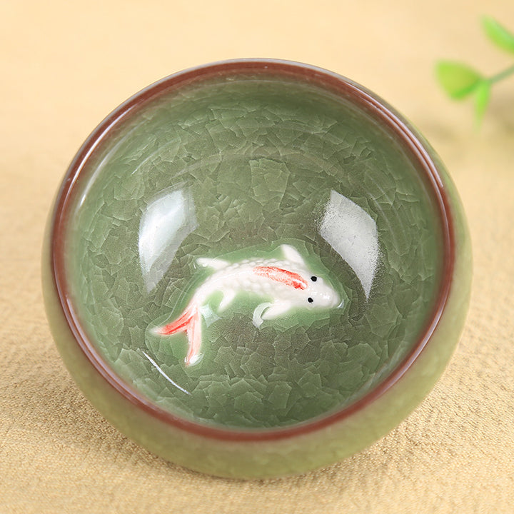 Buddha Stonesかわいい鯉 陶器 ティーカップ カンフー ティーカップ ボウル 45ml