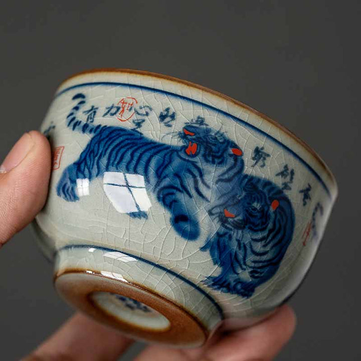 景徳鎮Buddha Stones手描き かわいい虎 陶器 ティーカップ カンフー ティーカップ ボウル 140ml