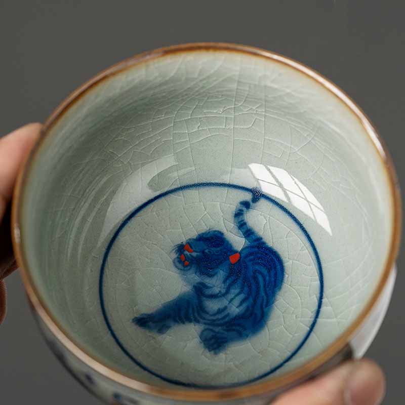 景徳鎮Buddha Stones手描き かわいい虎 陶器 ティーカップ カンフー ティーカップ ボウル 140ml