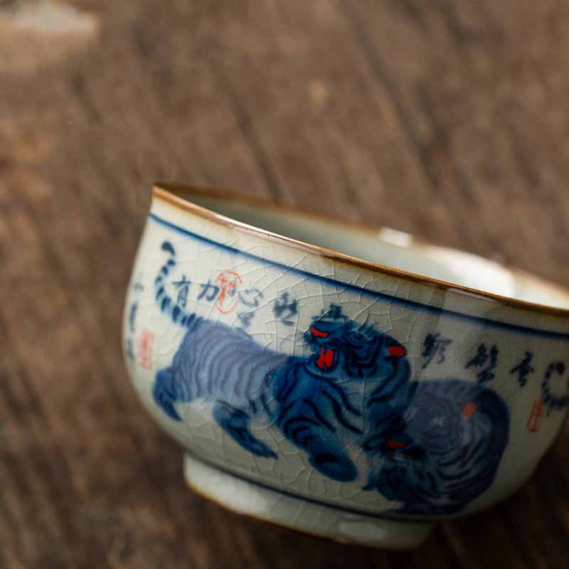 景徳鎮Buddha Stones手描き かわいい虎 陶器 ティーカップ カンフー ティーカップ ボウル 140ml