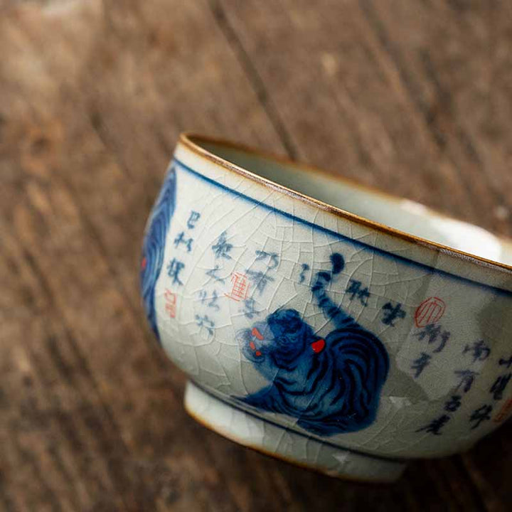 景徳鎮Buddha Stones手描き かわいい虎 陶器 ティーカップ カンフー ティーカップ ボウル 140ml