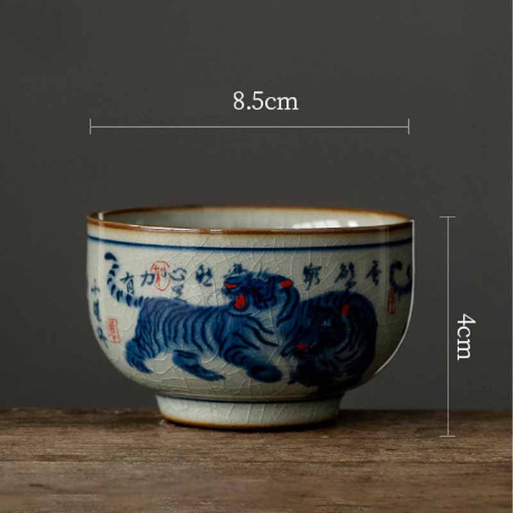 景徳鎮Buddha Stones手描き かわいい虎 陶器 ティーカップ カンフー ティーカップ ボウル 140ml