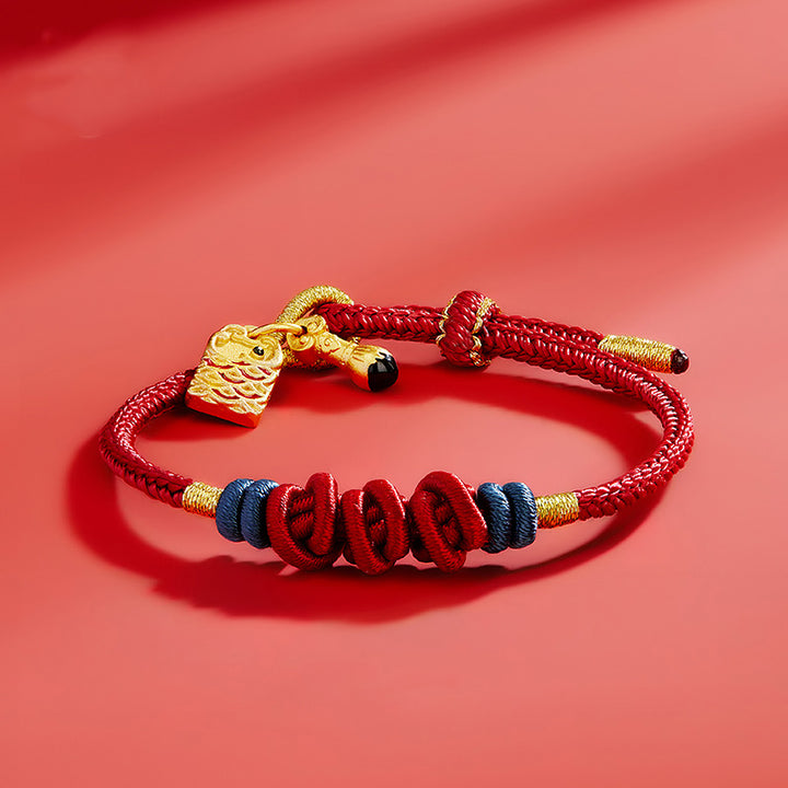 Buddha Stones925スターリングシルバー 鯉チャーム 富と成功の編み込みブレスレット