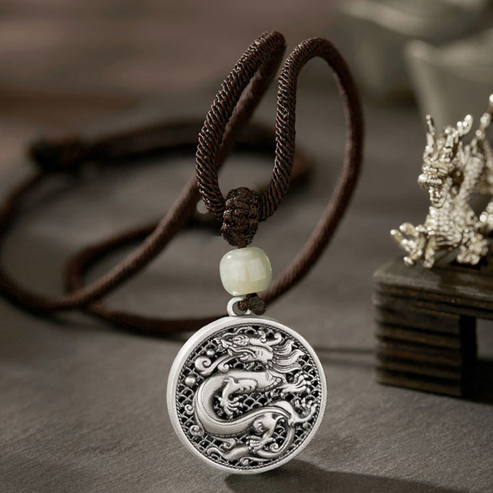 Buddha Stones999 スターリングシルバー 龍年福文字 和田翡翠 成功ネックレスペンダント