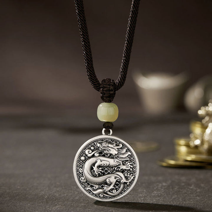 Buddha Stones999 スターリングシルバー 龍年福文字 和田翡翠 成功ネックレスペンダント