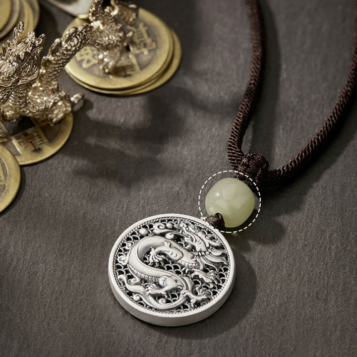 Buddha Stones999 スターリングシルバー 龍年福文字 和田翡翠 成功ネックレスペンダント