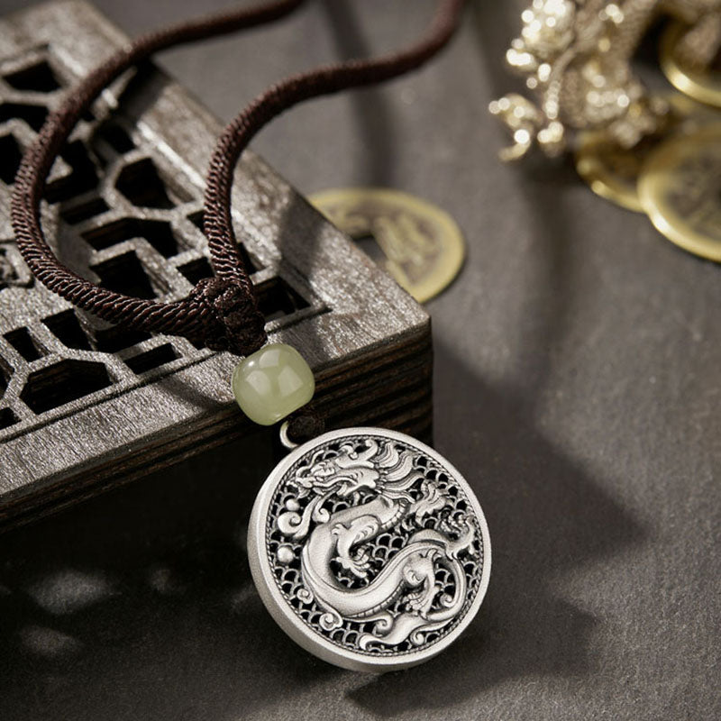 Buddha Stones999 スターリングシルバー 龍年福文字 和田翡翠 成功ネックレスペンダント
