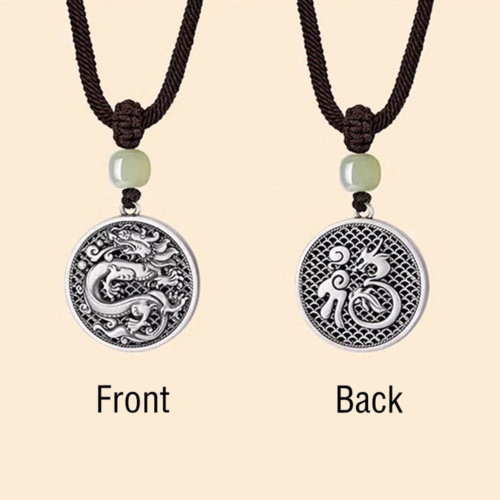 Buddha Stones999 スターリングシルバー 龍年福文字 和田翡翠 成功ネックレスペンダント