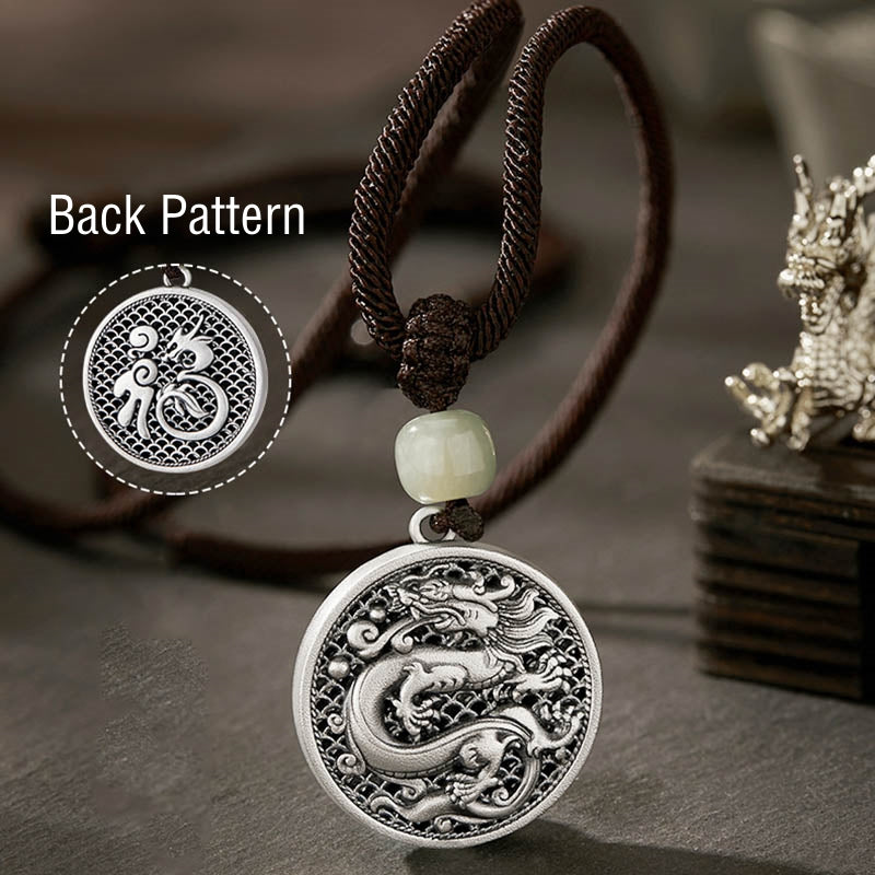 Buddha Stones999 スターリングシルバー 龍年福文字 和田翡翠 成功ネックレスペンダント