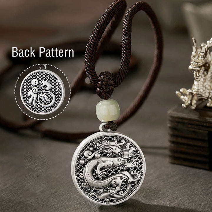 Buddha Stones999 スターリングシルバー 龍年福文字 和田翡翠 成功ネックレスペンダント