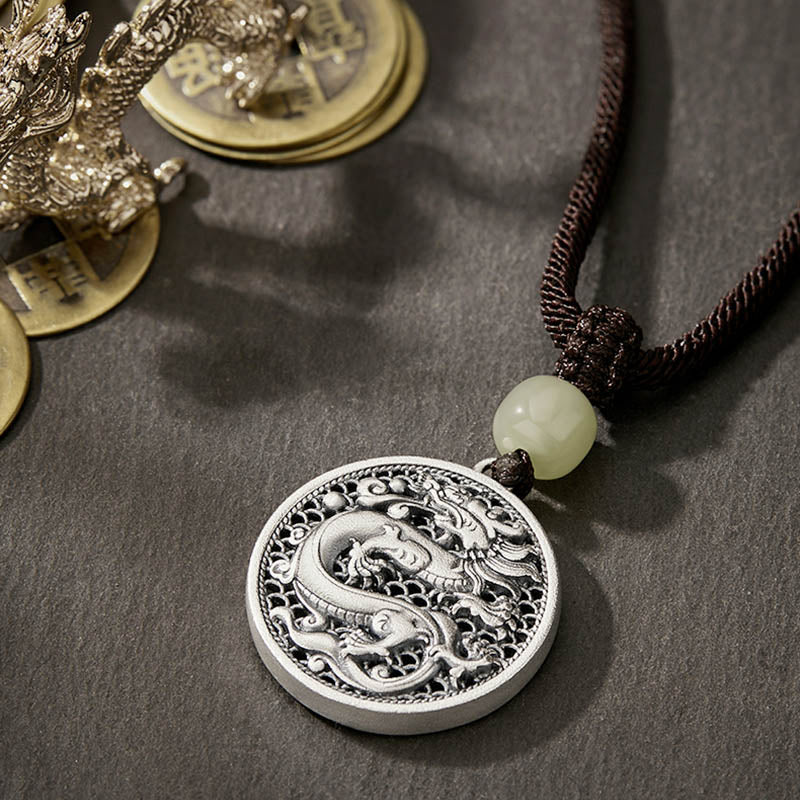 Buddha Stones999 スターリングシルバー 龍年福文字 和田翡翠 成功ネックレスペンダント