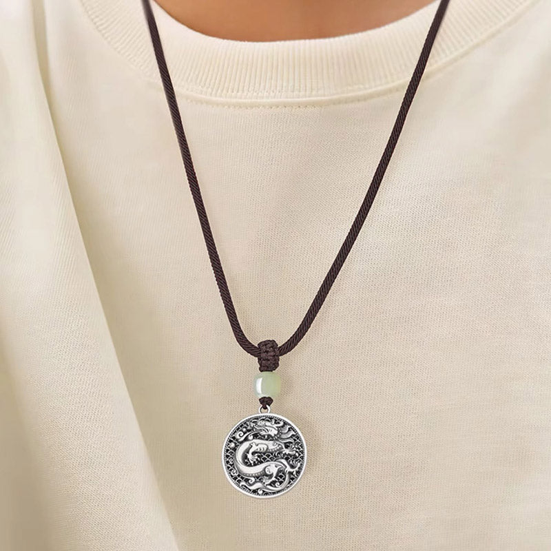 Buddha Stones999 スターリングシルバー 龍年福文字 和田翡翠 成功ネックレスペンダント