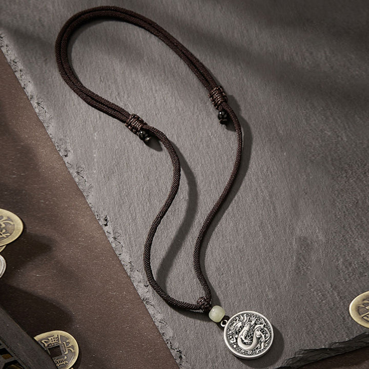 Buddha Stones999 スターリングシルバー 龍年福文字 和田翡翠 成功ネックレスペンダント