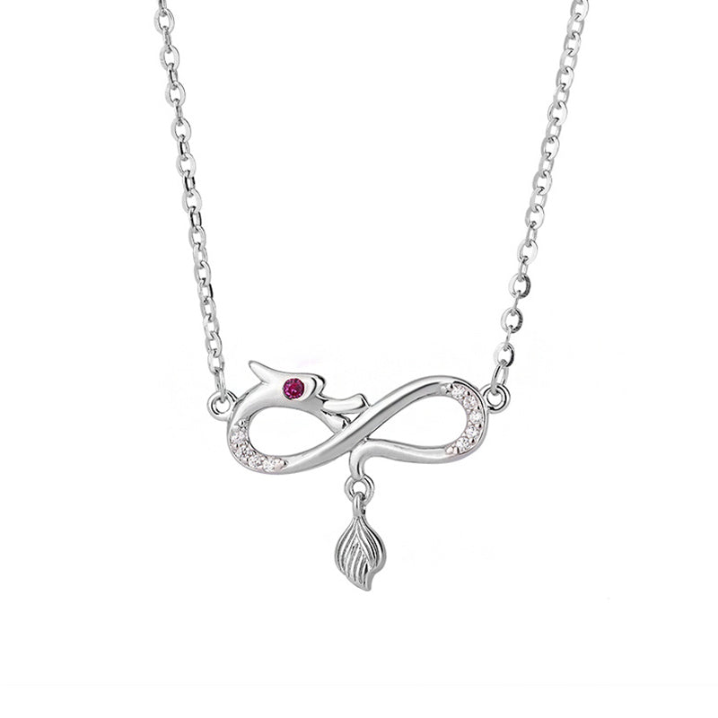Buddha Stones999スターリングシルバー 龍年エンドレスノットテールチャームプロテクションネックレスペンダント