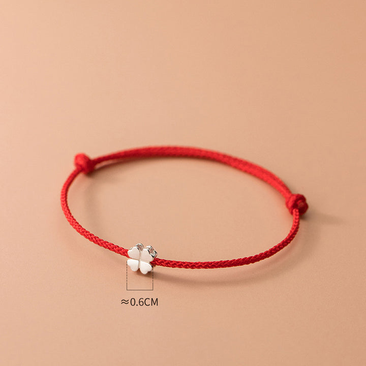 Buddha Stones925スターリングシルバー 四つ葉のクローバー レッドロープブレスレット - image 4