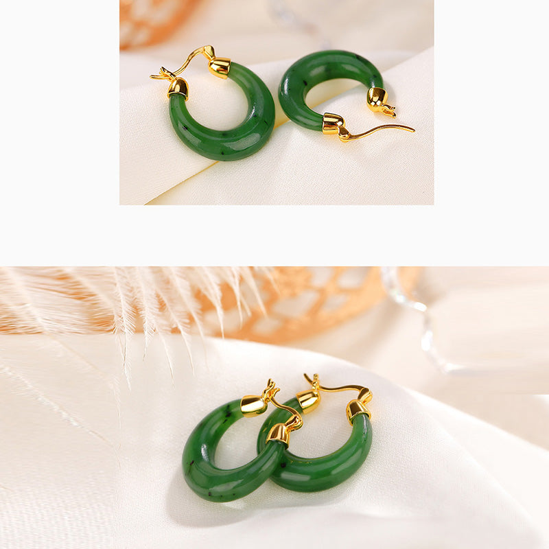 Buddha Stones 925スターリングシルバー ゴールドメッキ 天然ラウンド 和田翡翠 幸運のドロップイヤリング - image 4