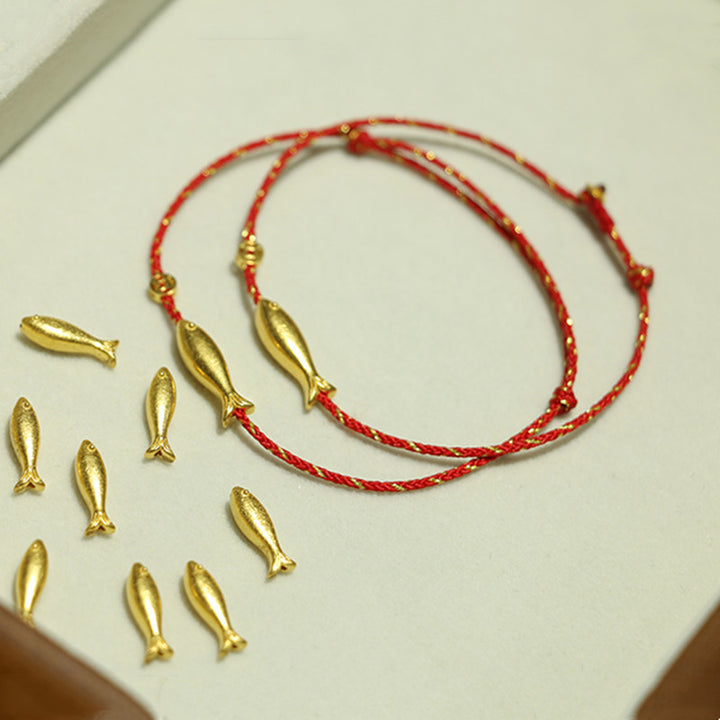 Buddha Stones14K 金メッキ 鯉 幸運 富 編み込み ブレスレット