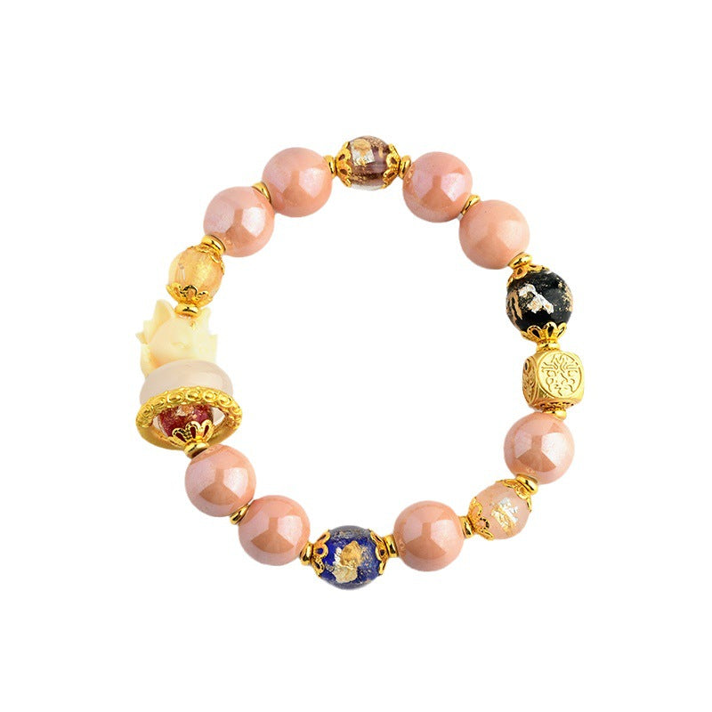 Buddha Stonesチベットのお香灰 琉璃ガラスビーズ 幸運の守護 九尾の狐のブレスレット